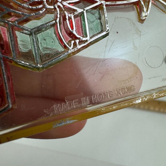 Vtg Retro Mr Mrs Santa Claus Christmas Plastic Faux Stained Glass Suncatcher - Picture 6 of 8